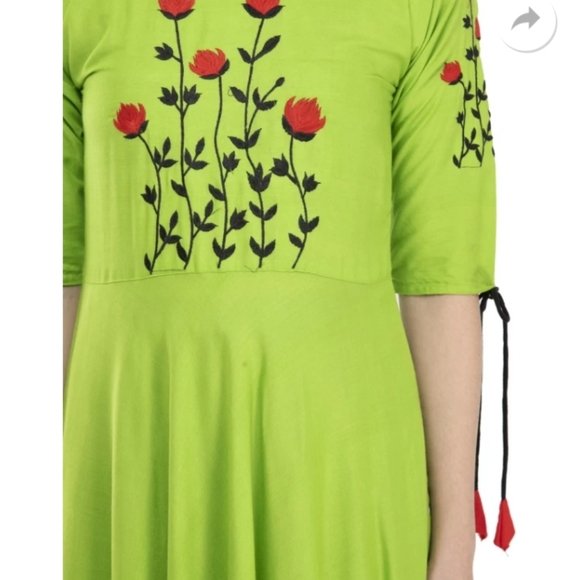 Embroidered Rayon Flared Indian Kurta/Kurti - Picture 5 of 11